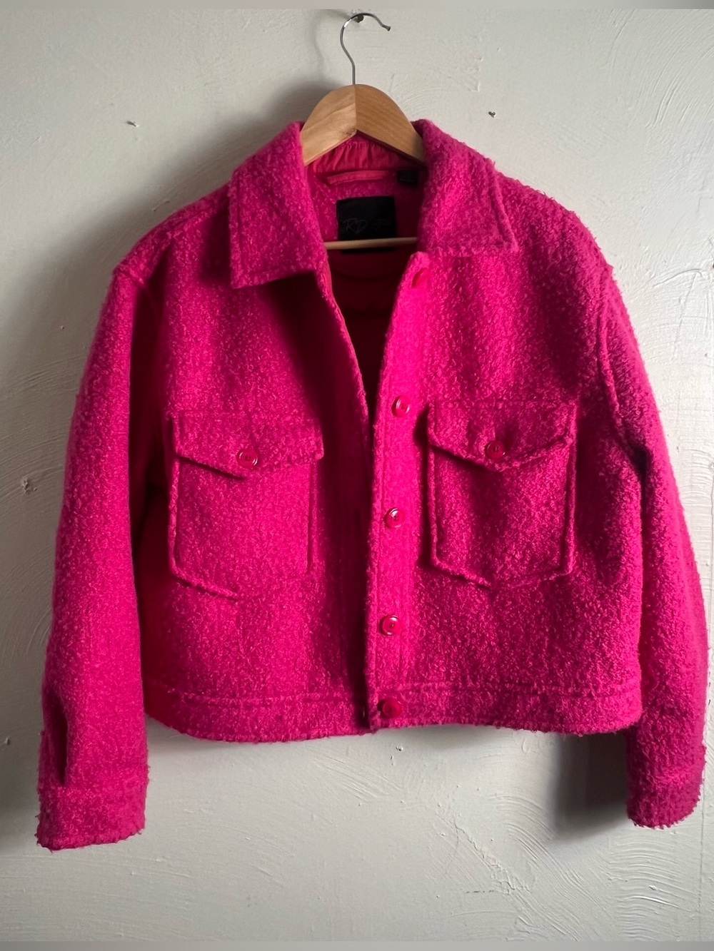 RD Style Pink Teddy Boucle Shacket Medium Jacket
